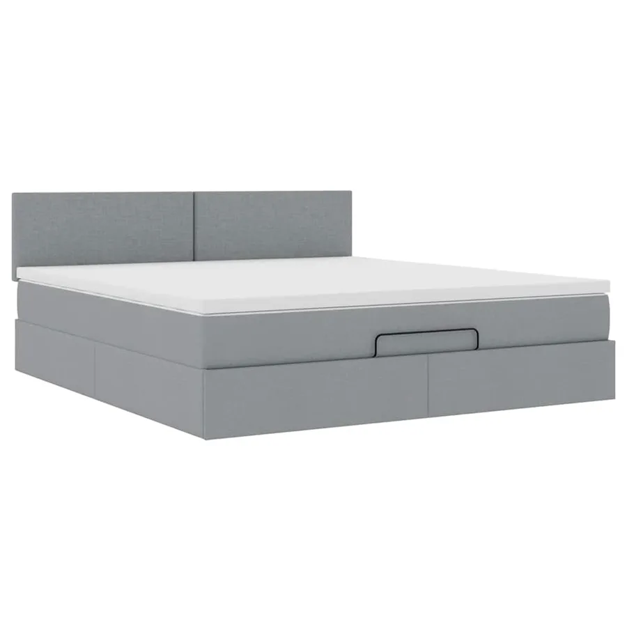 Lit ottoman avec matelas gris clair 160x200 cm tissu - 7