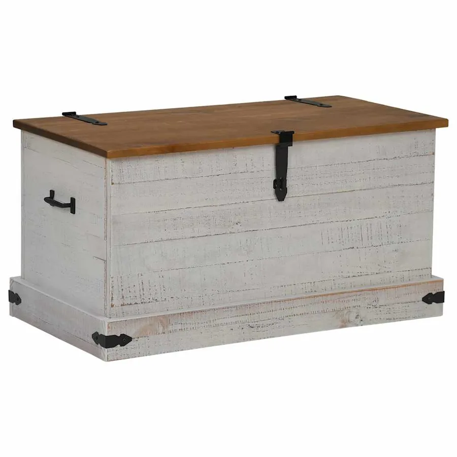 Coffre de rangement HALDEN blanc 91x48x47 cm bois massif pin - 2