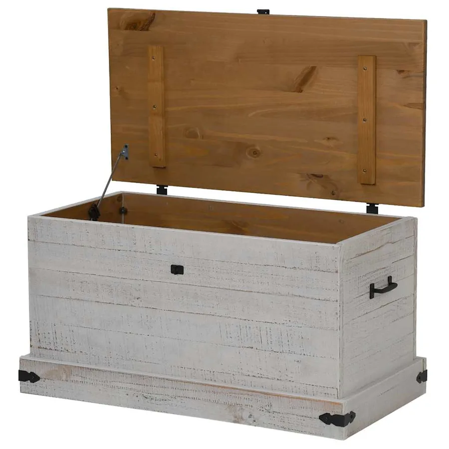 Coffre de rangement HALDEN blanc 91x48x47 cm bois massif pin - 6