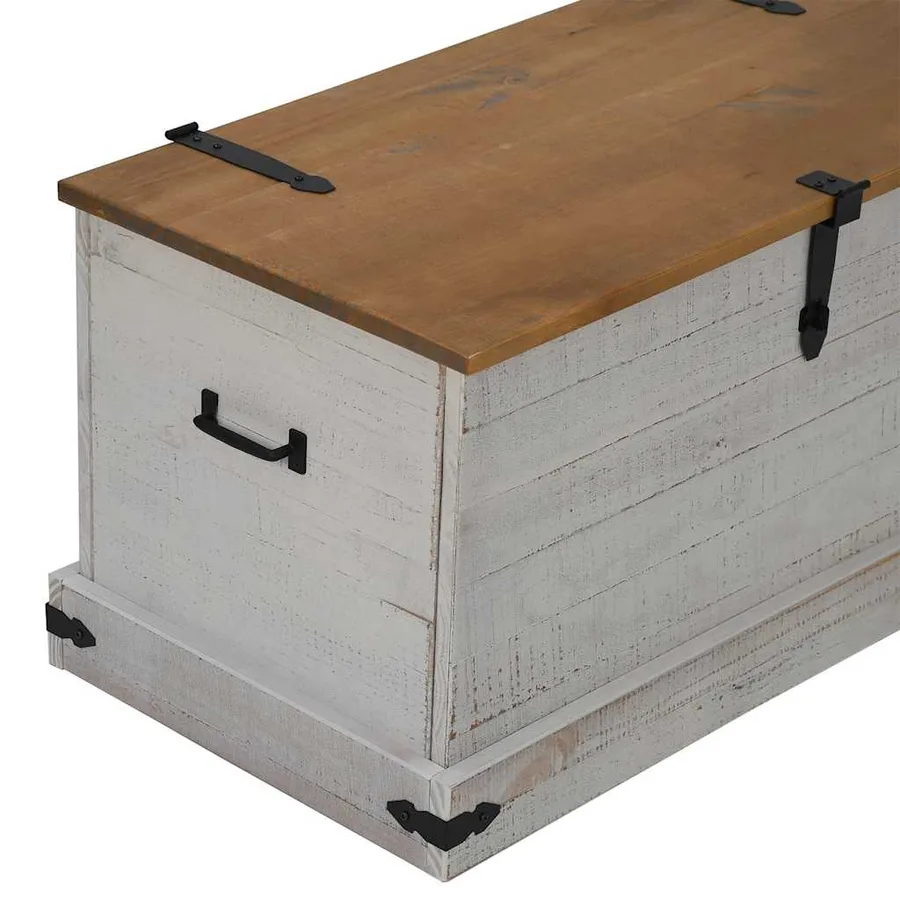 Coffre de rangement HALDEN blanc 91x48x47 cm bois massif pin - 8