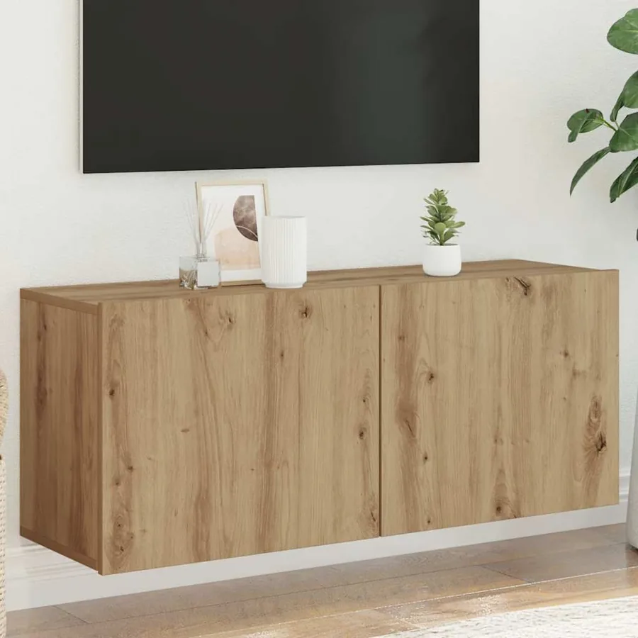 Meuble TV mural chêne artisanal 100x30x41 cm