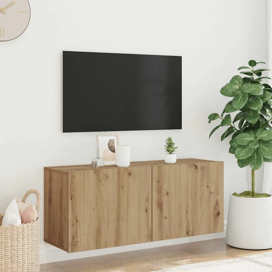 Meuble TV mural chêne artisanal 100x30x41 cm - 3