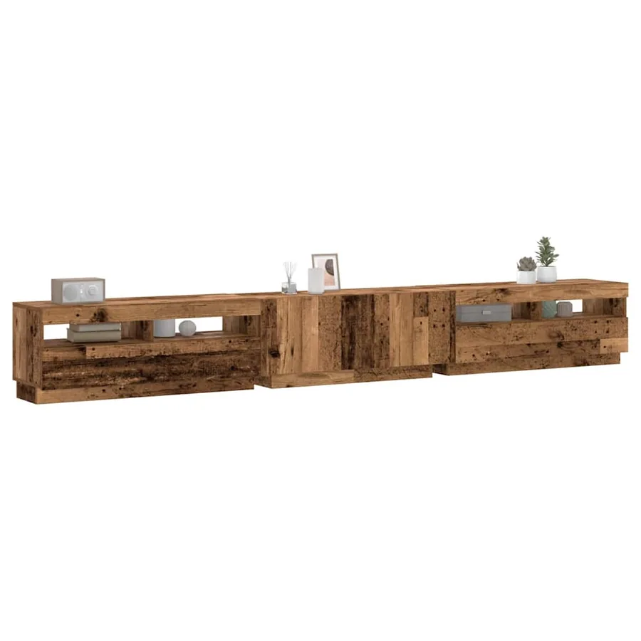 Meuble TV avec lumières LED vieux bois bois d'ingénierie