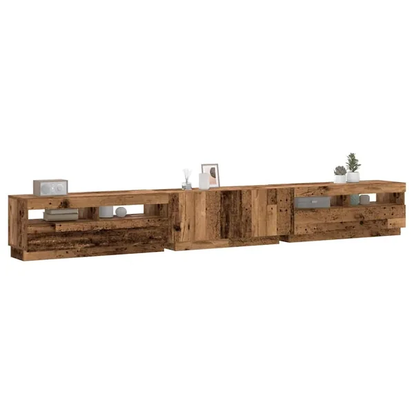 Meuble TV avec lumières LED vieux bois bois d'ingénierie