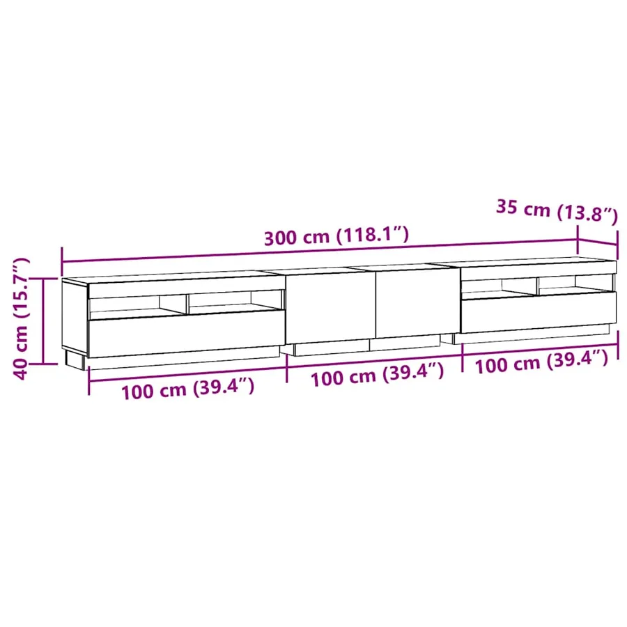 Meuble TV avec lumières LED vieux bois bois d'ingénierie - 14