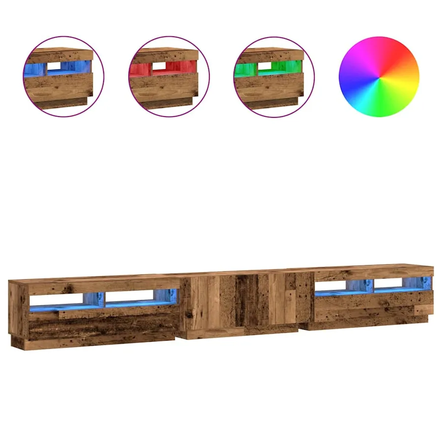 Meuble TV avec lumières LED vieux bois bois d'ingénierie - 2