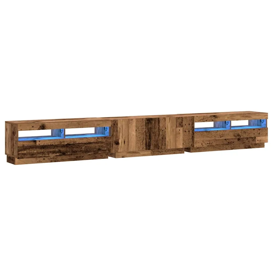 Meuble TV avec lumières LED vieux bois bois d'ingénierie - 3