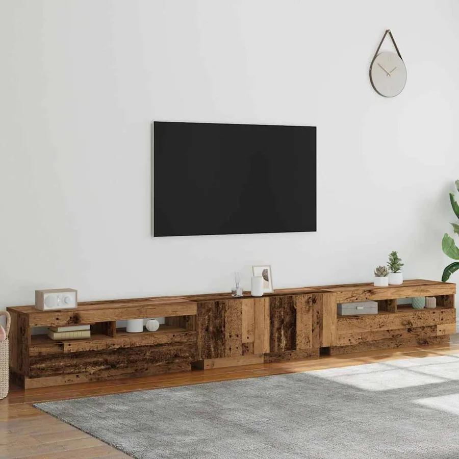 Meuble TV avec lumières LED vieux bois bois d'ingénierie - 4