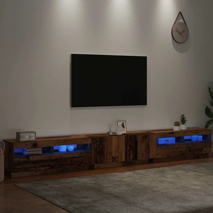 Meuble TV avec lumières LED vieux bois bois d'ingénierie - 5