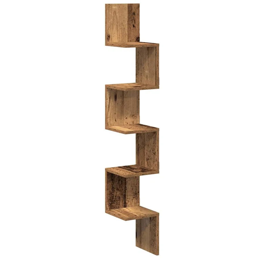 Étagère d'angle murale vieux bois 20x20x127,5 cm - 2