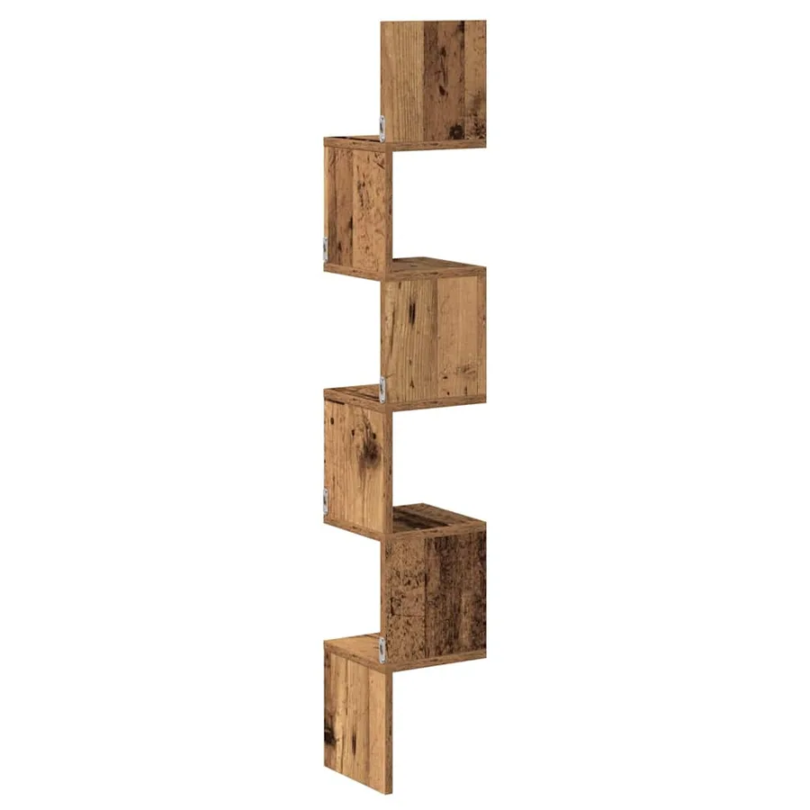 Étagère d'angle murale vieux bois 20x20x127,5 cm - 6