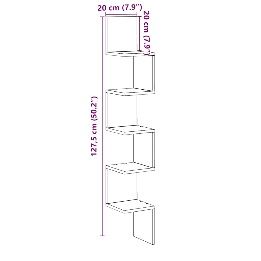 Étagère d'angle murale vieux bois 20x20x127,5 cm - 9