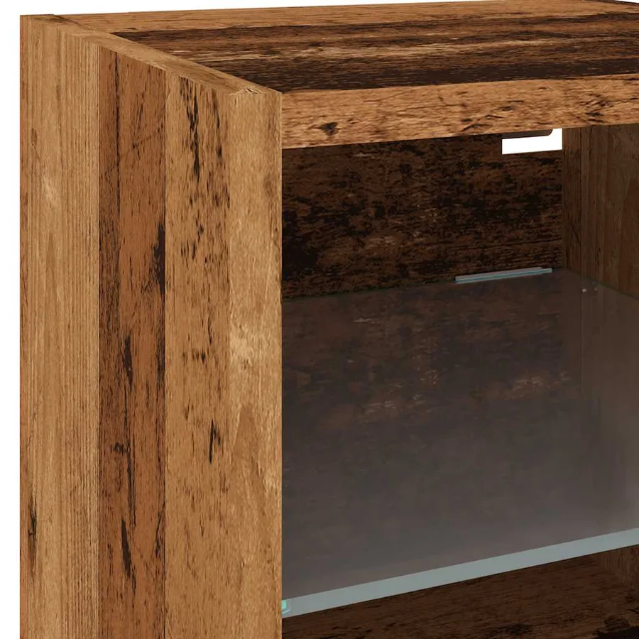 Meubles TV muraux et lumières LED 2pcs vieux bois 30x28,5x30cm - 10