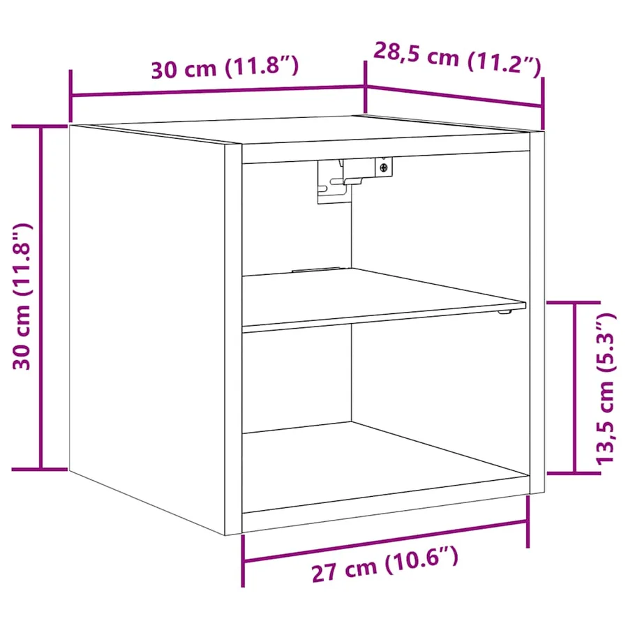 Meubles TV muraux et lumières LED 2pcs vieux bois 30x28,5x30cm - 16