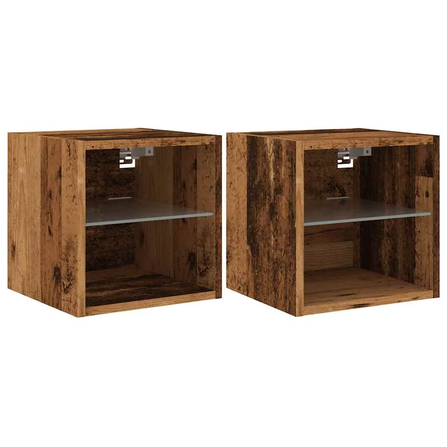 Meubles TV muraux et lumières LED 2pcs vieux bois 30x28,5x30cm - 2