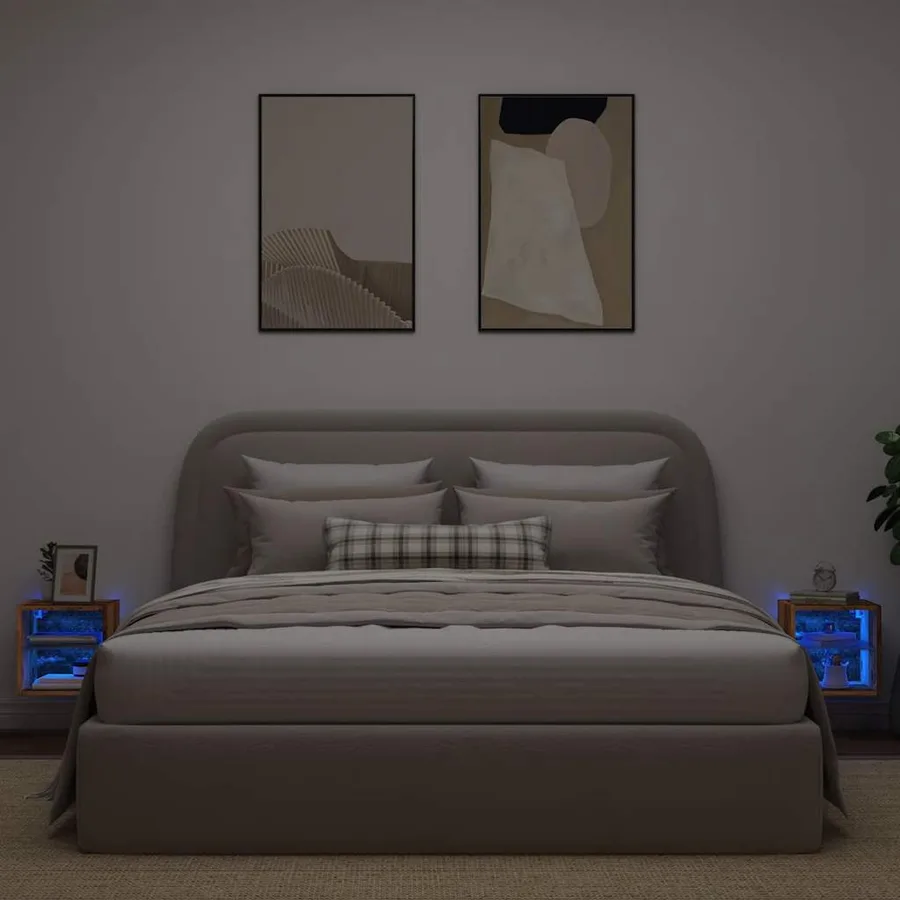 Meubles TV muraux et lumières LED 2pcs vieux bois 30x28,5x30cm - 4