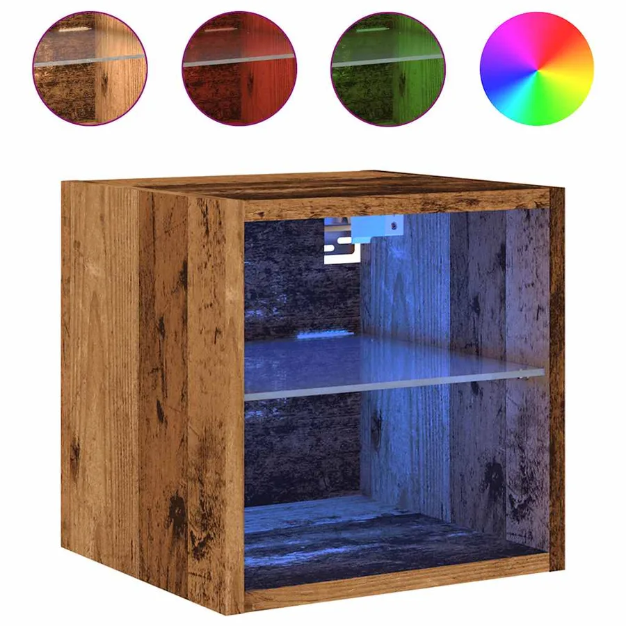 Meubles TV muraux et lumières LED 2pcs vieux bois 30x28,5x30cm - 5