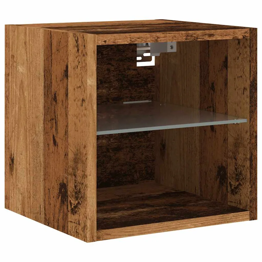 Meubles TV muraux et lumières LED 2pcs vieux bois 30x28,5x30cm - 6