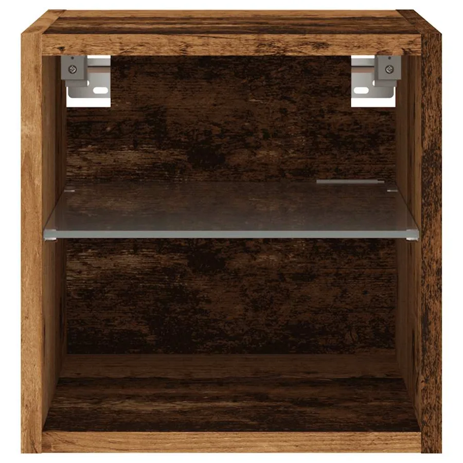 Meubles TV muraux et lumières LED 2pcs vieux bois 30x28,5x30cm - 7