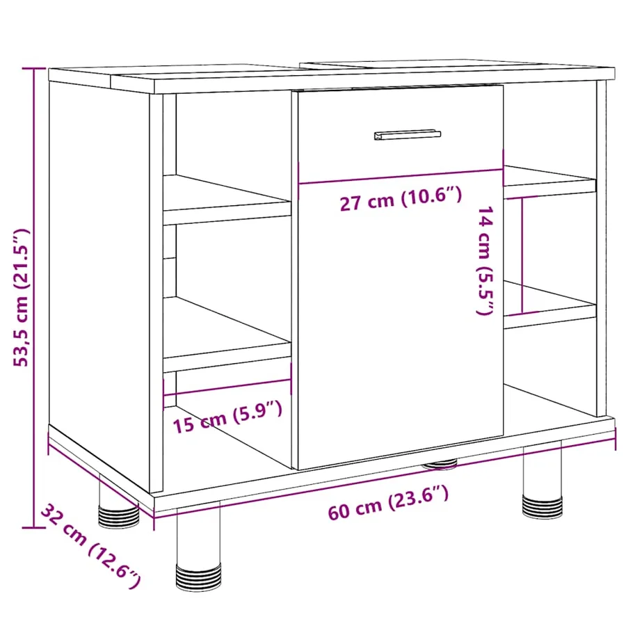 Armoire de salle de bain vieux bois 60x32x53,5 cm - 12