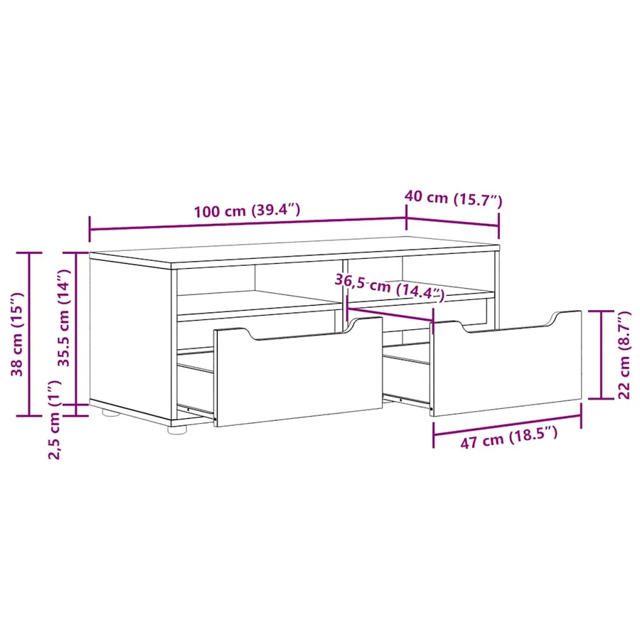 Meuble TV VISNES noir 100x40x38 cm bois d'ingénierie - 12