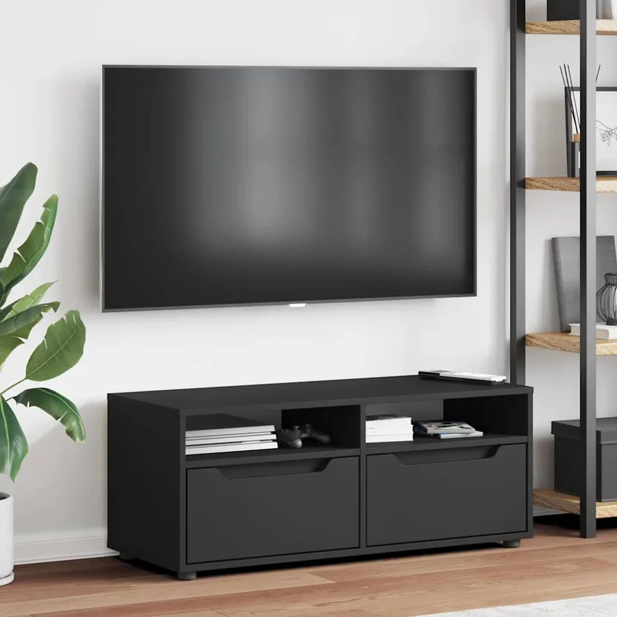 Meuble TV VISNES noir 100x40x38 cm bois d'ingénierie - 4