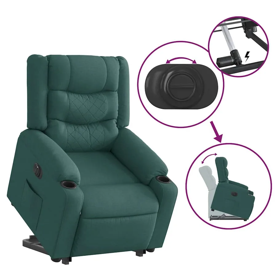 Fauteuil inclinable électrique vert foncé tissu - 11