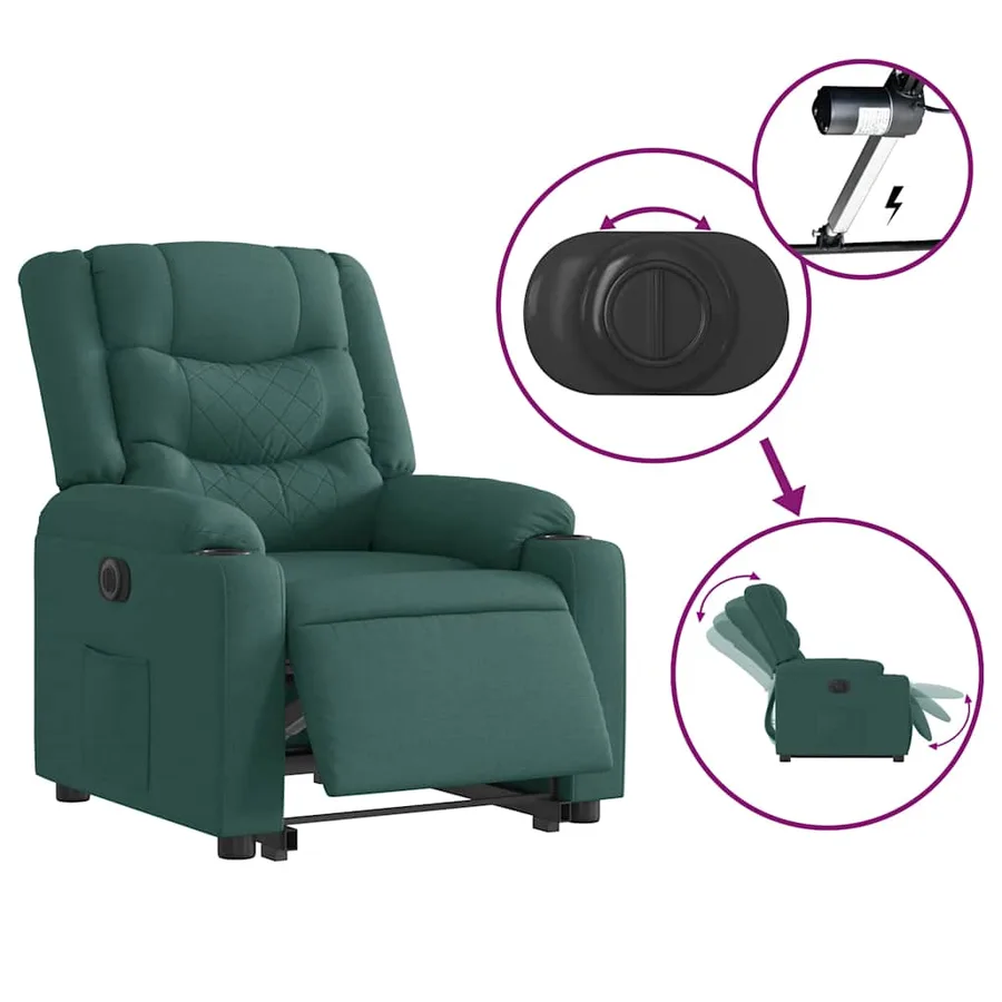 Fauteuil inclinable électrique vert foncé tissu - 9