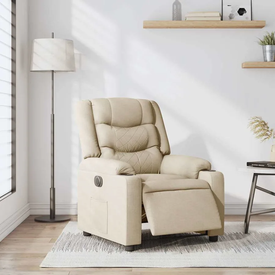 Fauteuil inclinable électrique Crème Tissu - 2