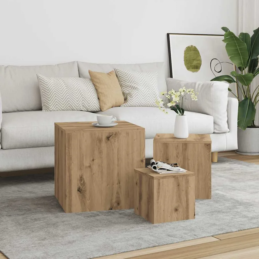 Tables d'appoint 3 pcs chêne artisanal bois d'ingénierie