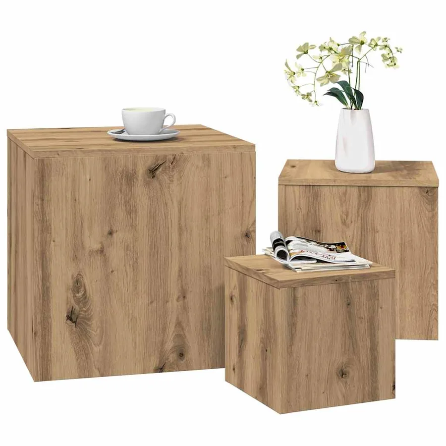 Tables d'appoint 3 pcs chêne artisanal bois d'ingénierie - 3