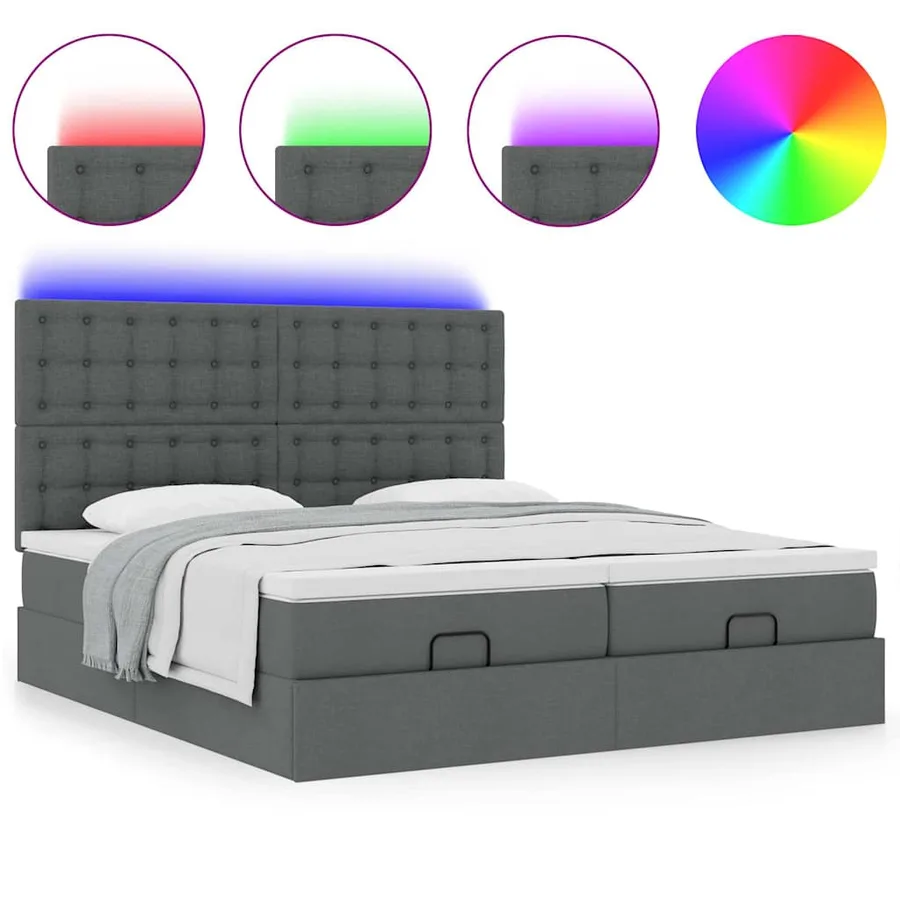 Cadre de lit ottoman avec matelas gris foncé 200x200cm tissu - 3