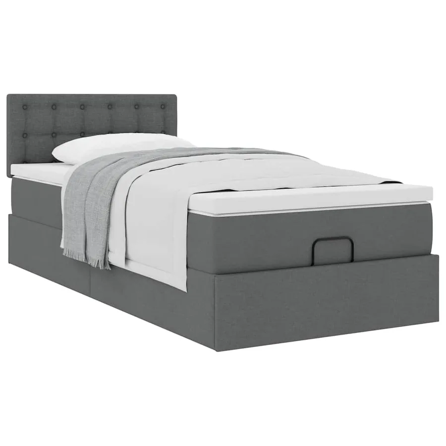 Cadre de lit ottoman avec matelas gris foncé 100x200 cm tissu - 4