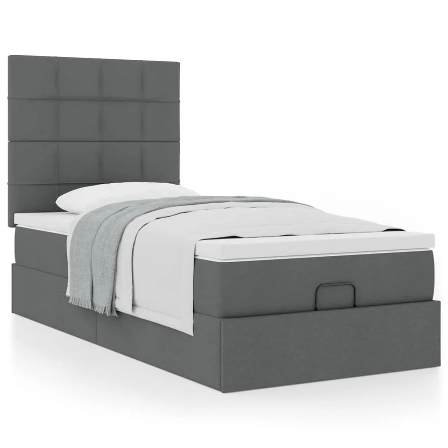 Cadre de lit ottoman avec matelas gris foncé 100x200 cm tissu - 4