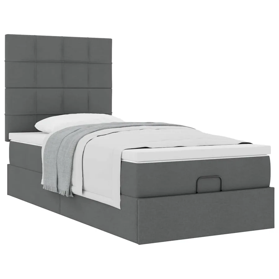 Cadre de lit ottoman avec matelas gris foncé 100x200 cm tissu - 5