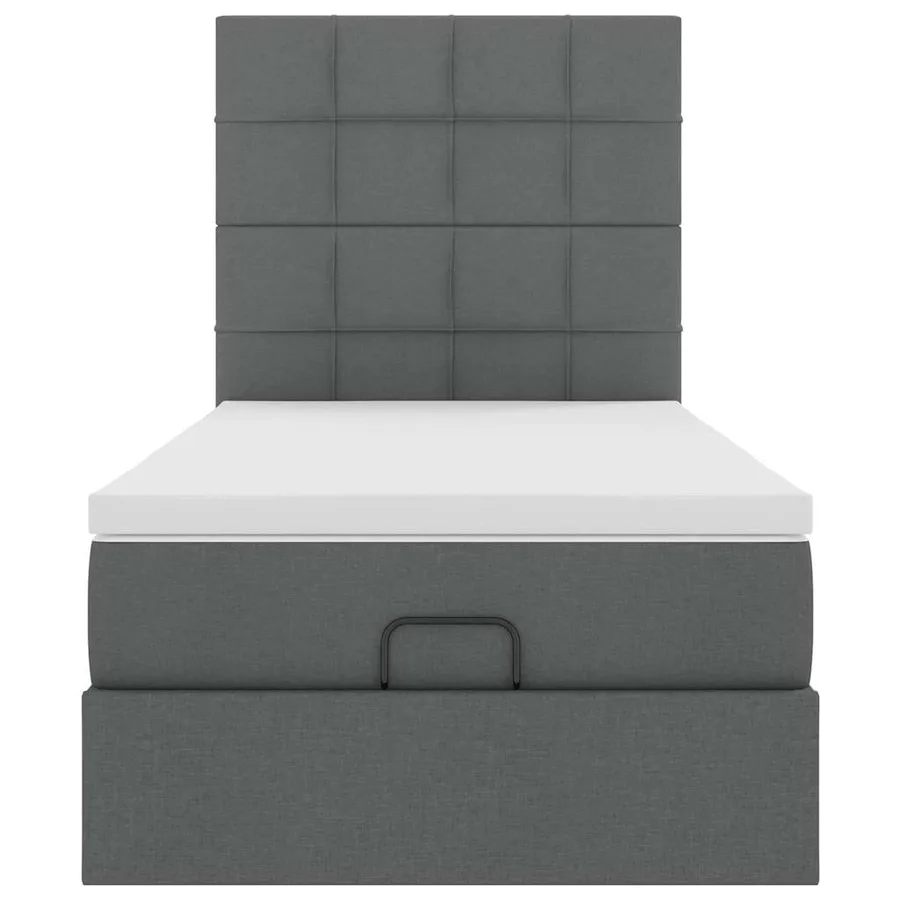 Cadre de lit ottoman avec matelas gris foncé 100x200 cm tissu - 7