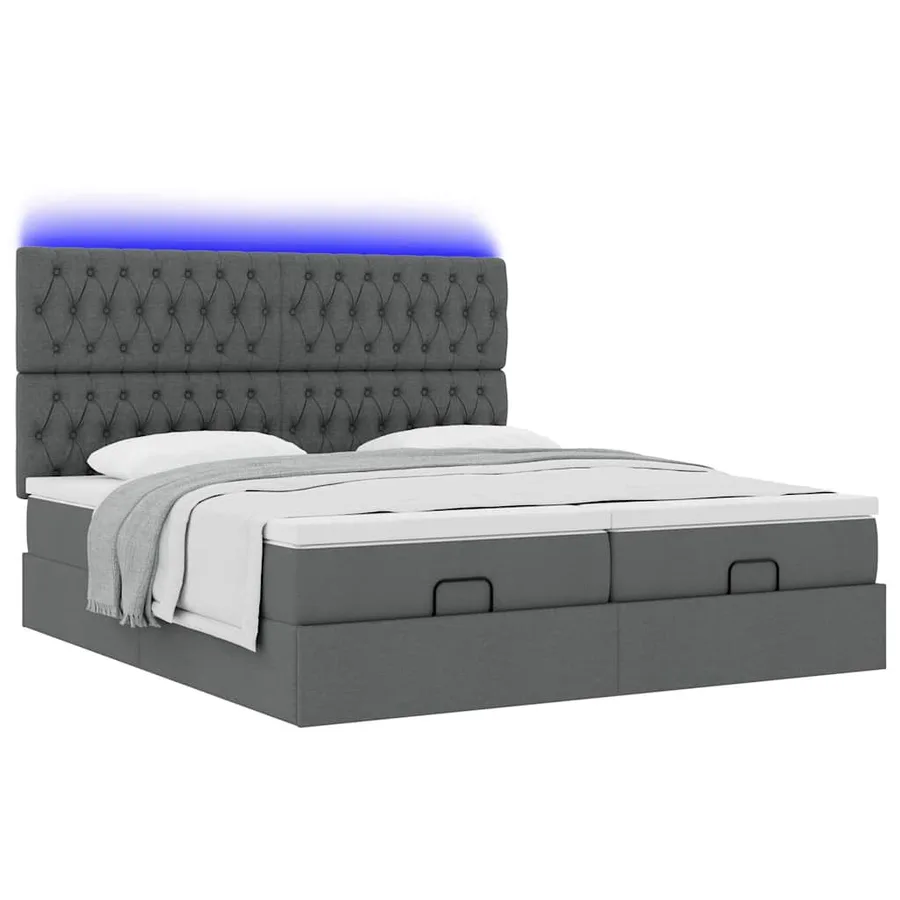 Cadre de lit ottoman avec matelas gris foncé 200x200cm tissu - 6