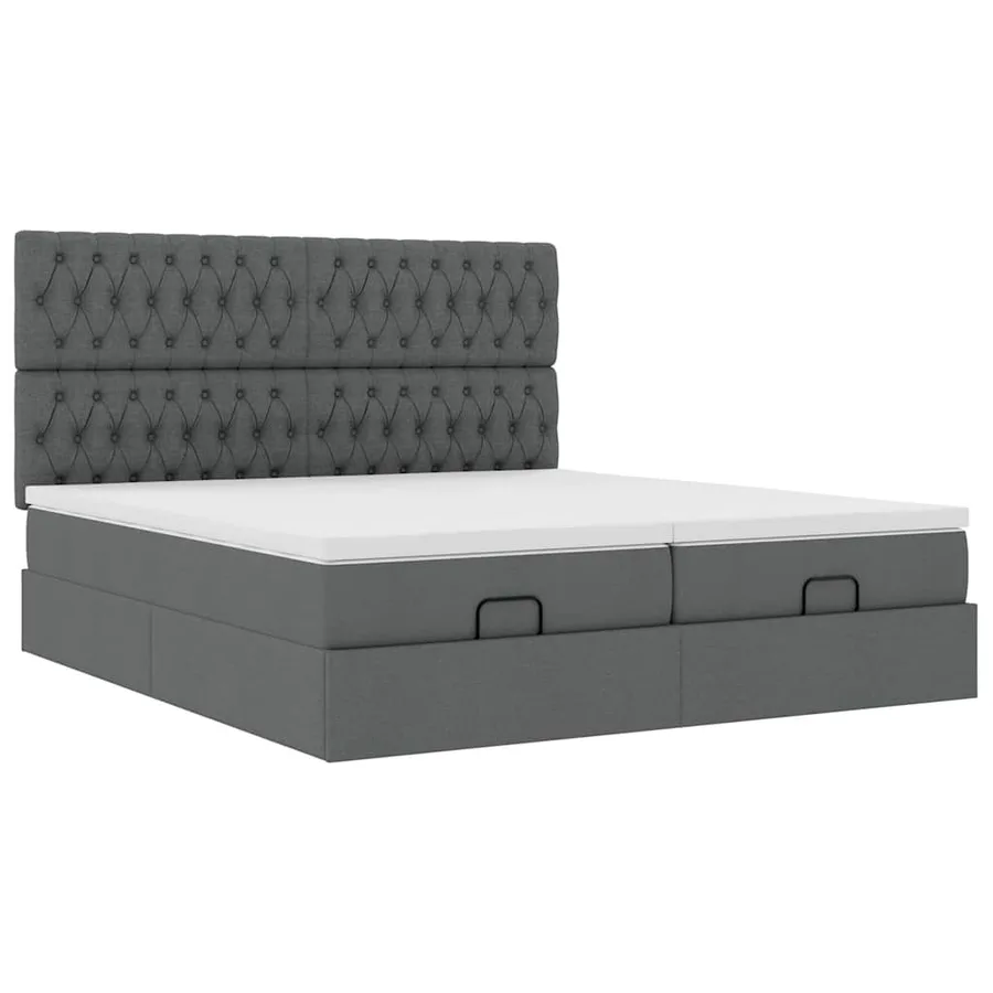 Cadre de lit ottoman avec matelas gris foncé 200x200cm tissu - 7