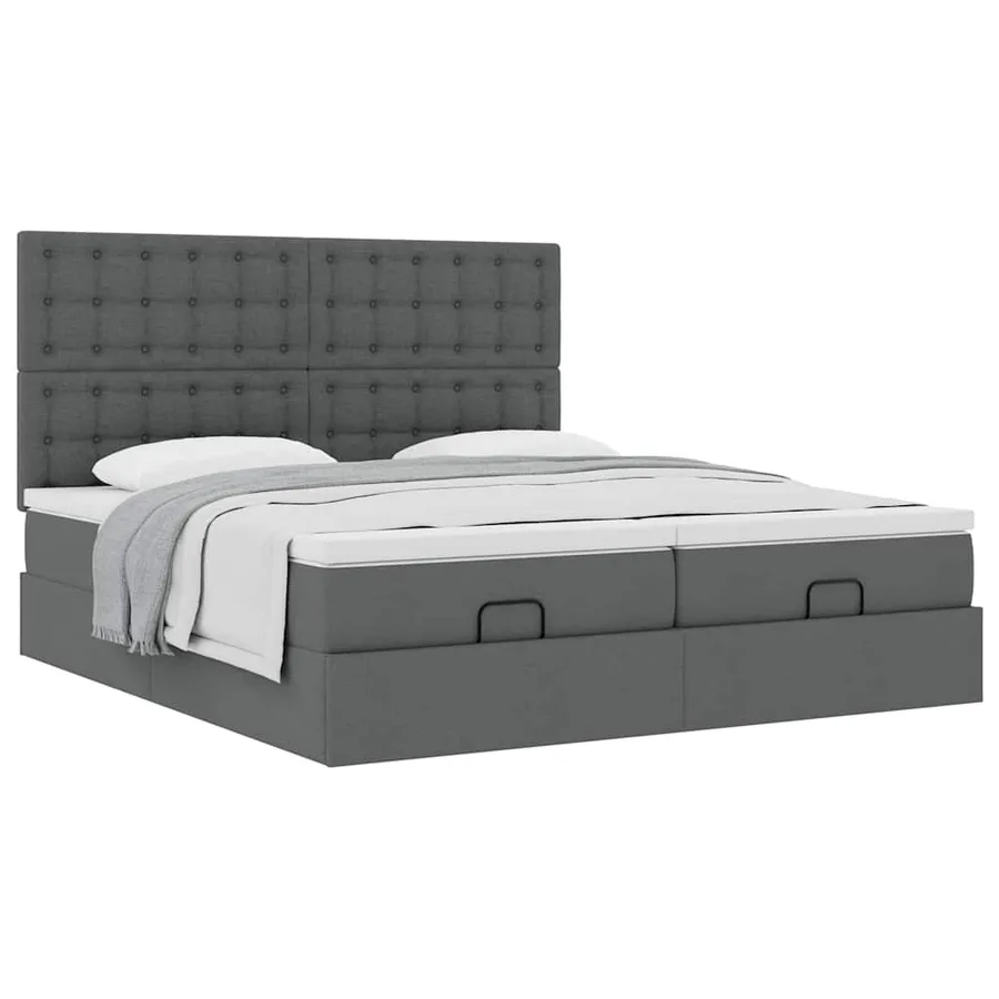 Cadre de lit ottoman avec matelas gris foncé 200x200cm tissu - 5