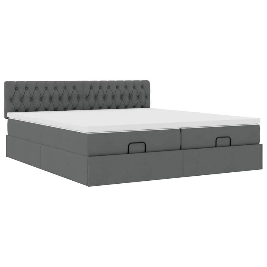 Cadre de lit ottoman avec matelas gris foncé 200x200cm tissu - 6