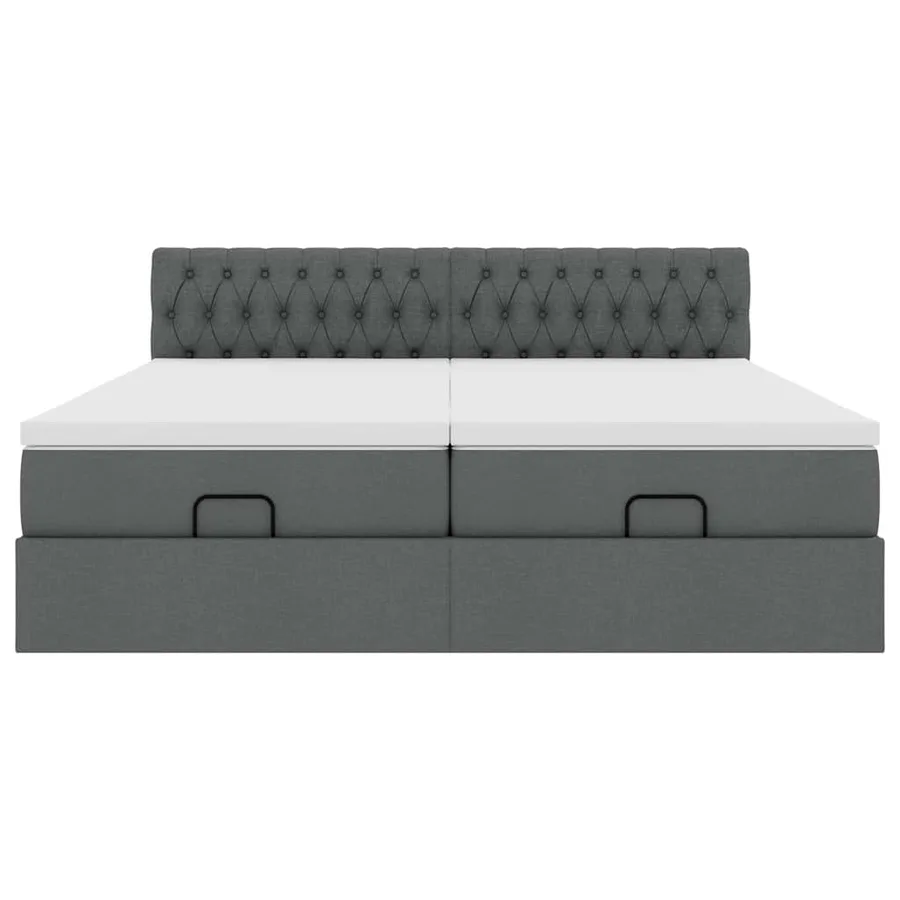 Cadre de lit ottoman avec matelas gris foncé 200x200cm tissu - 7