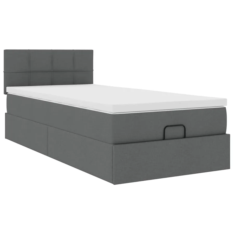 Cadre de lit ottoman avec matelas gris foncé 100x200 cm tissu - 6