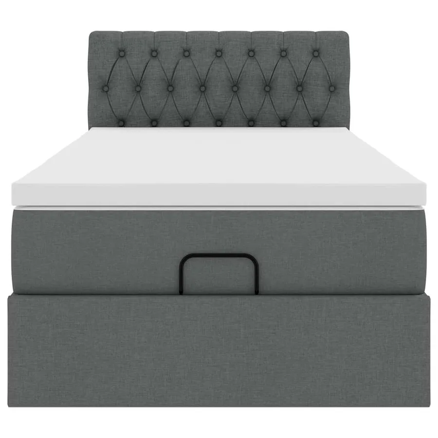 Cadre de lit ottoman avec matelas gris foncé 100x200 cm tissu - 7