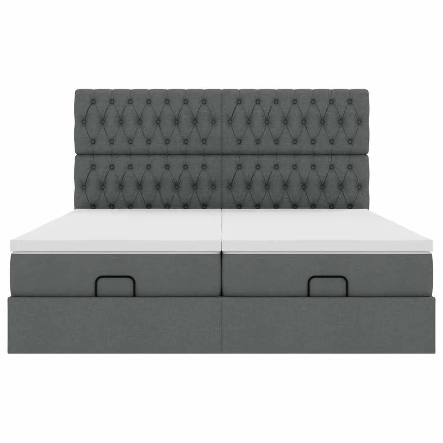 Cadre de lit ottoman avec matelas gris foncé 200x200cm tissu - 7