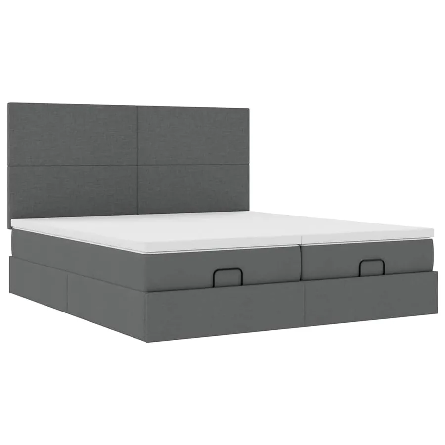 Cadre de lit ottoman avec matelas gris foncé 200x200cm tissu - 6