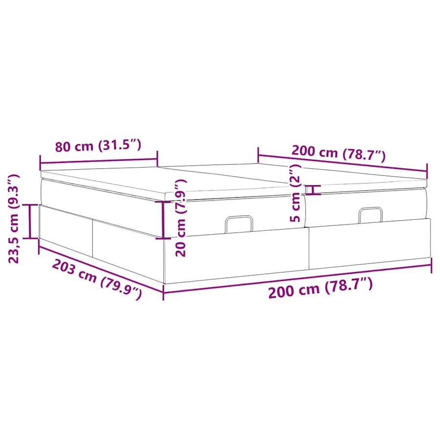 Cadre de lit ottoman avec matelas gris foncé 200x200cm tissu - 17