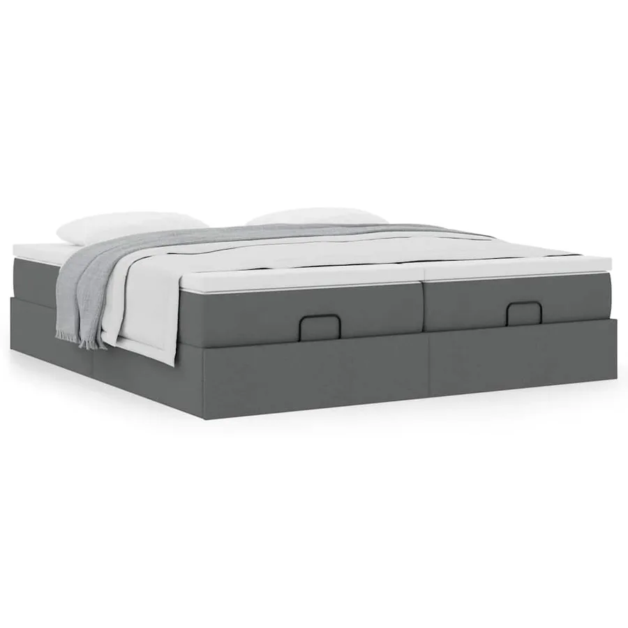 Cadre de lit ottoman avec matelas gris foncé 200x200cm tissu - 4