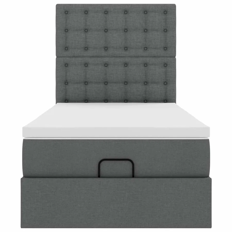 Cadre de lit ottoman avec matelas gris foncé 100x200 cm tissu - 7