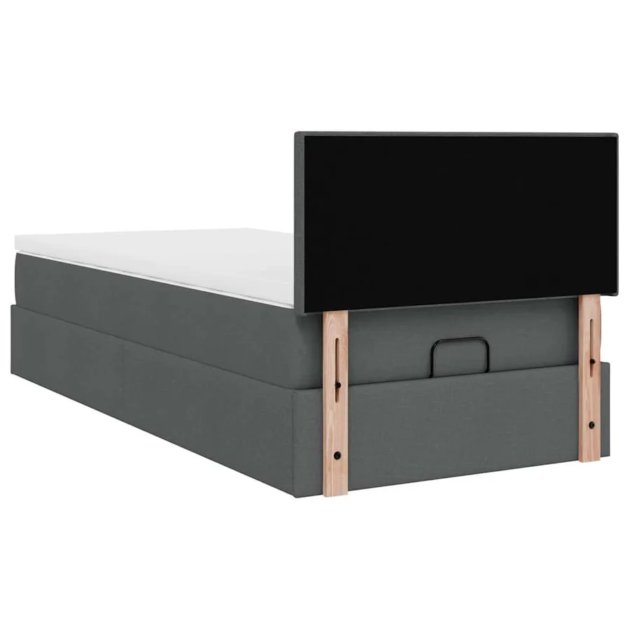 Cadre de lit ottoman avec matelas gris foncé 100x200 cm tissu - 11