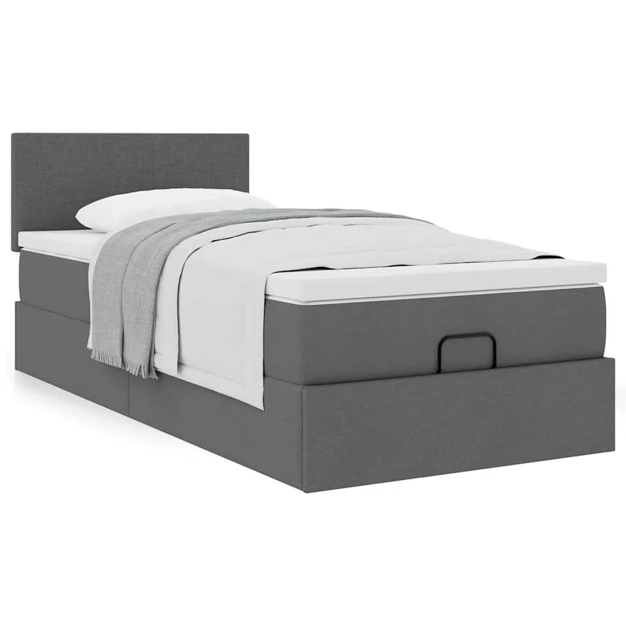 Cadre de lit ottoman avec matelas gris foncé 100x200 cm tissu - 5